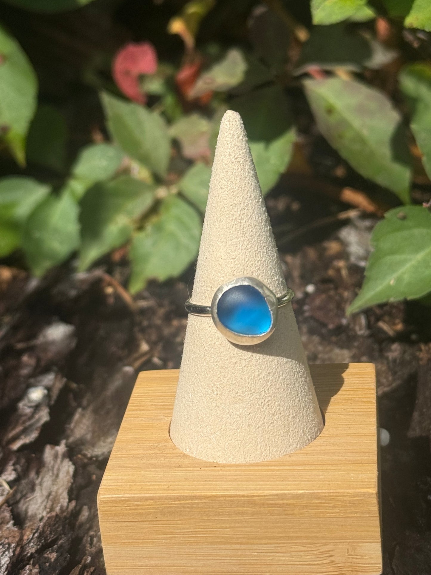 Dark blue seaglass ring size 9