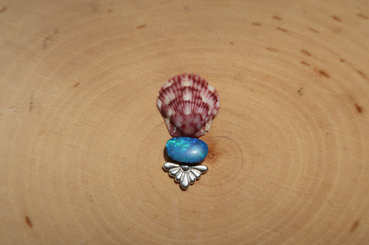 “Deep blue” shell and opal ring