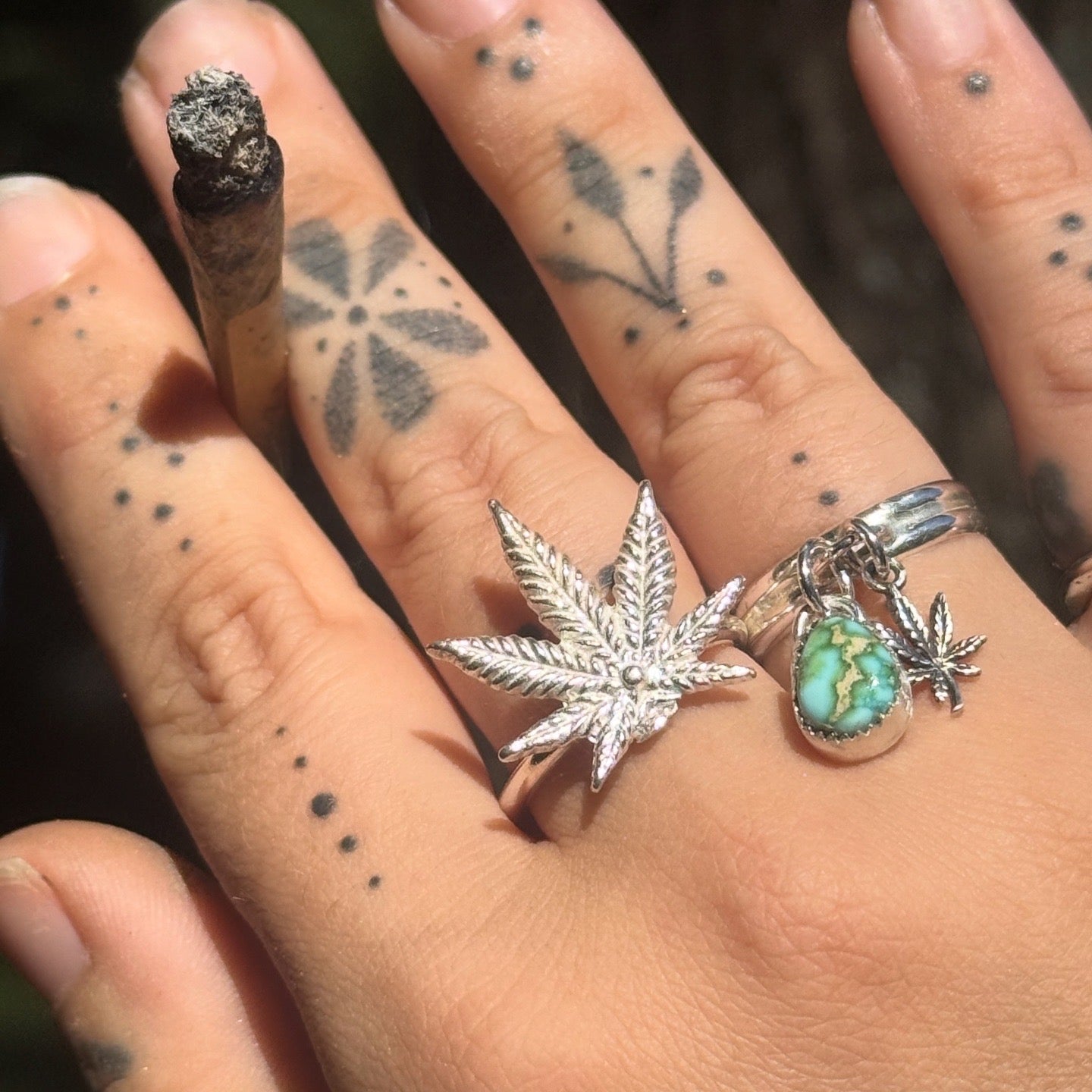 Turquoise cannabis charm ring size 7