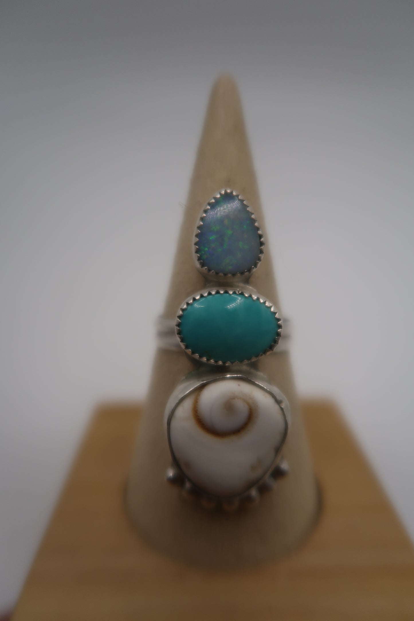 Opal, turquoise and shiva eye ring size 9
