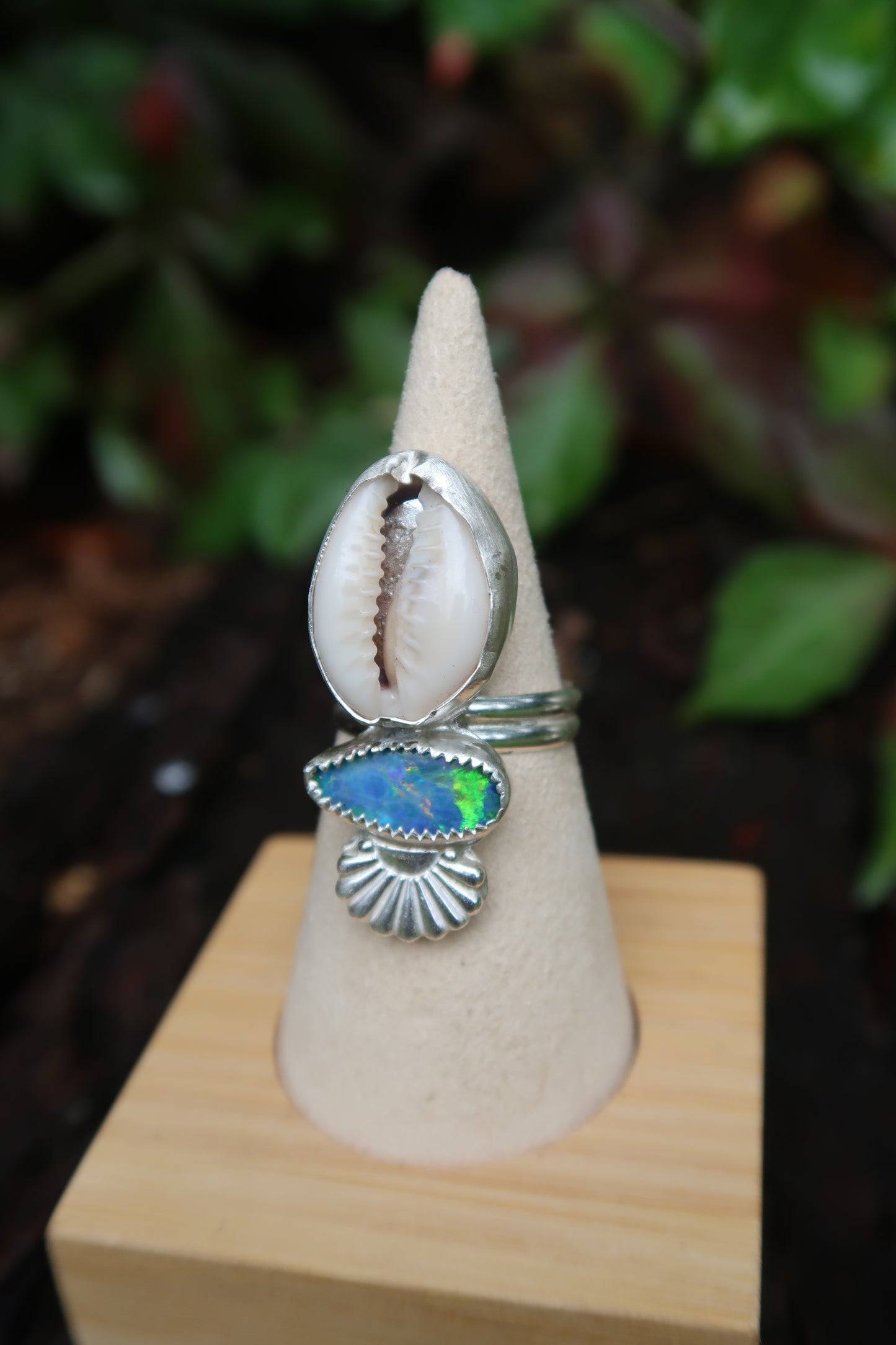 Opal and cowrie shell ring size 7.5