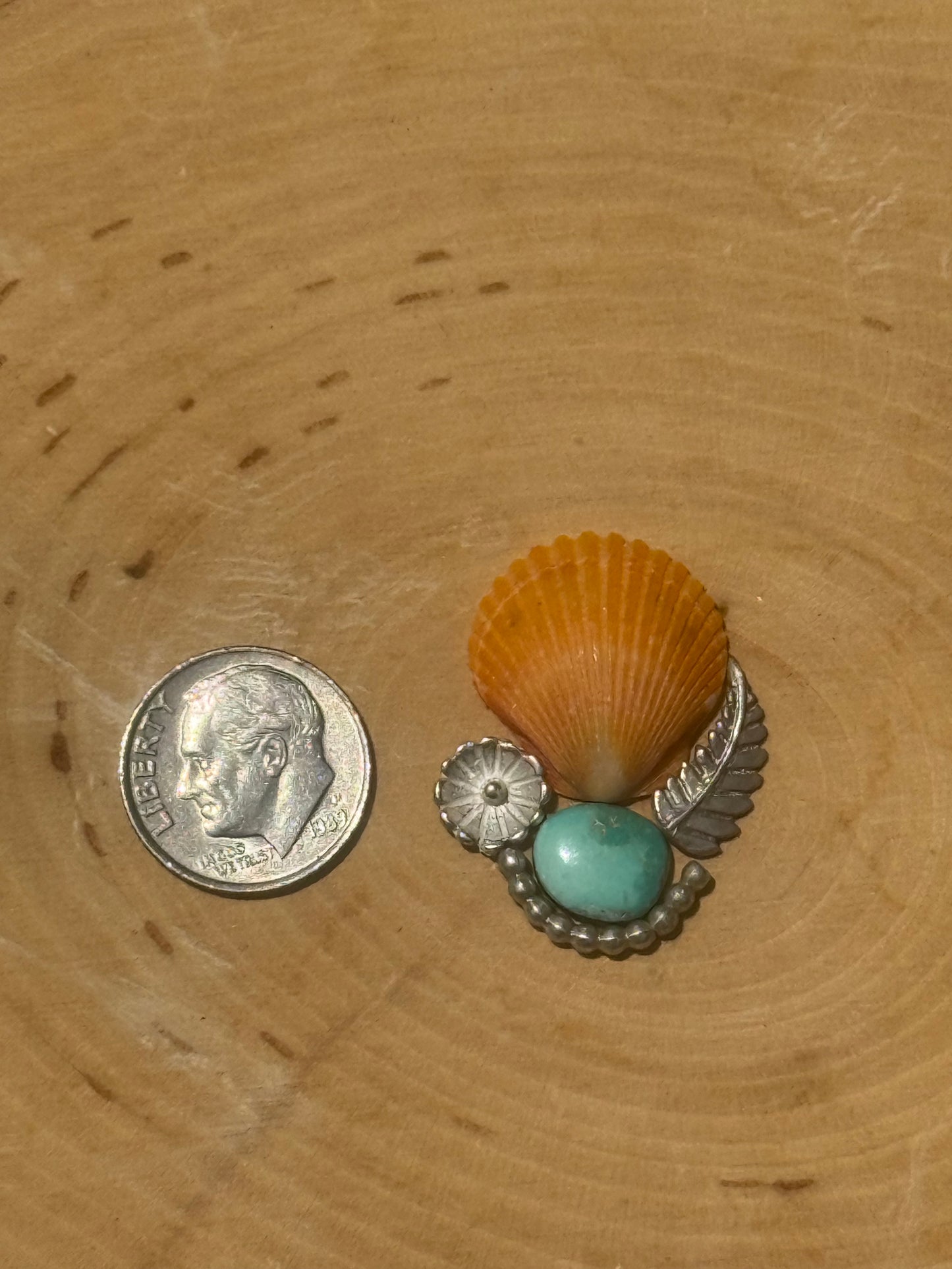 Orange shell & turquoise ring-made in your size!