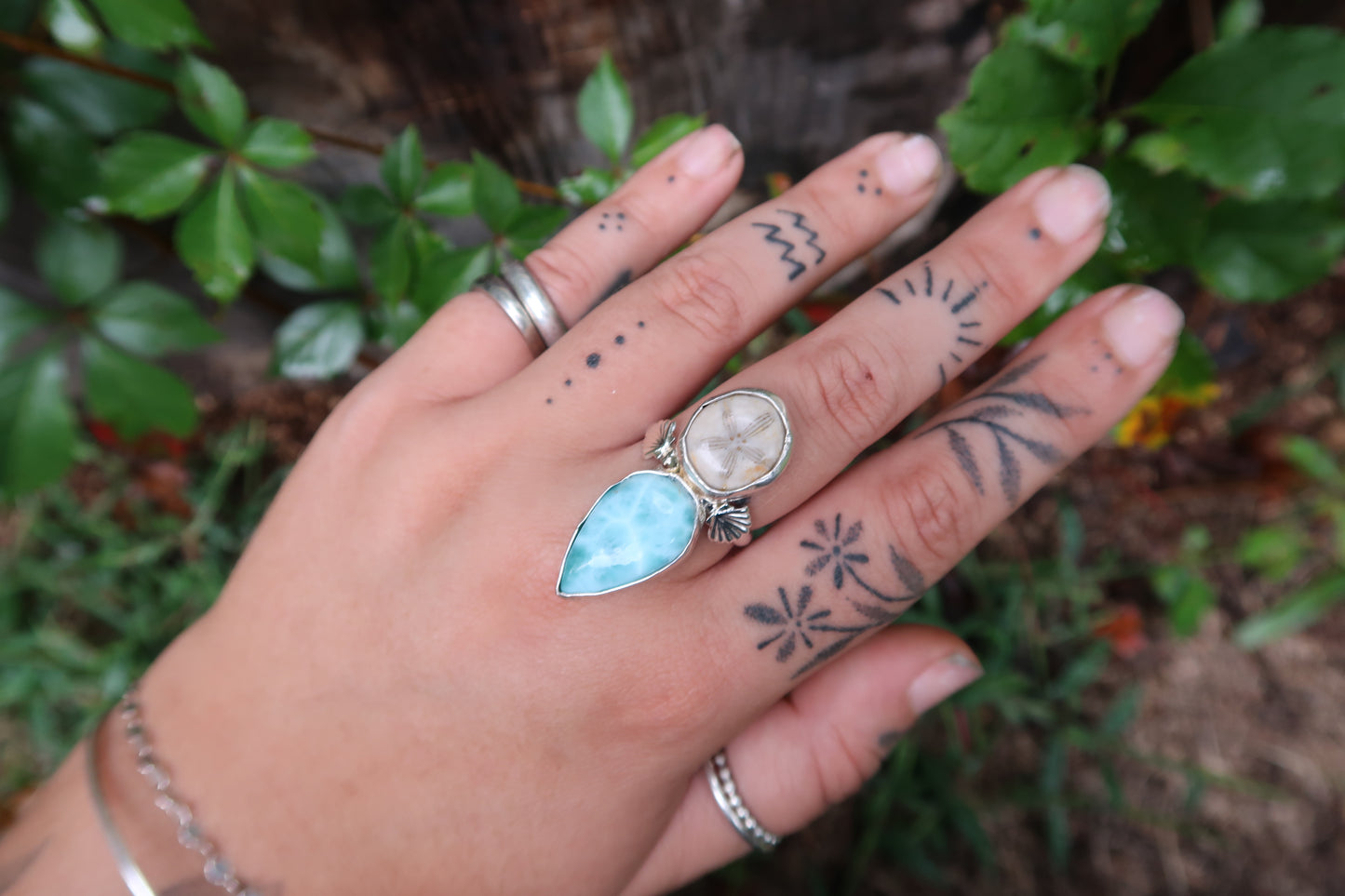 Sea biscuit and Larimar ring size 8