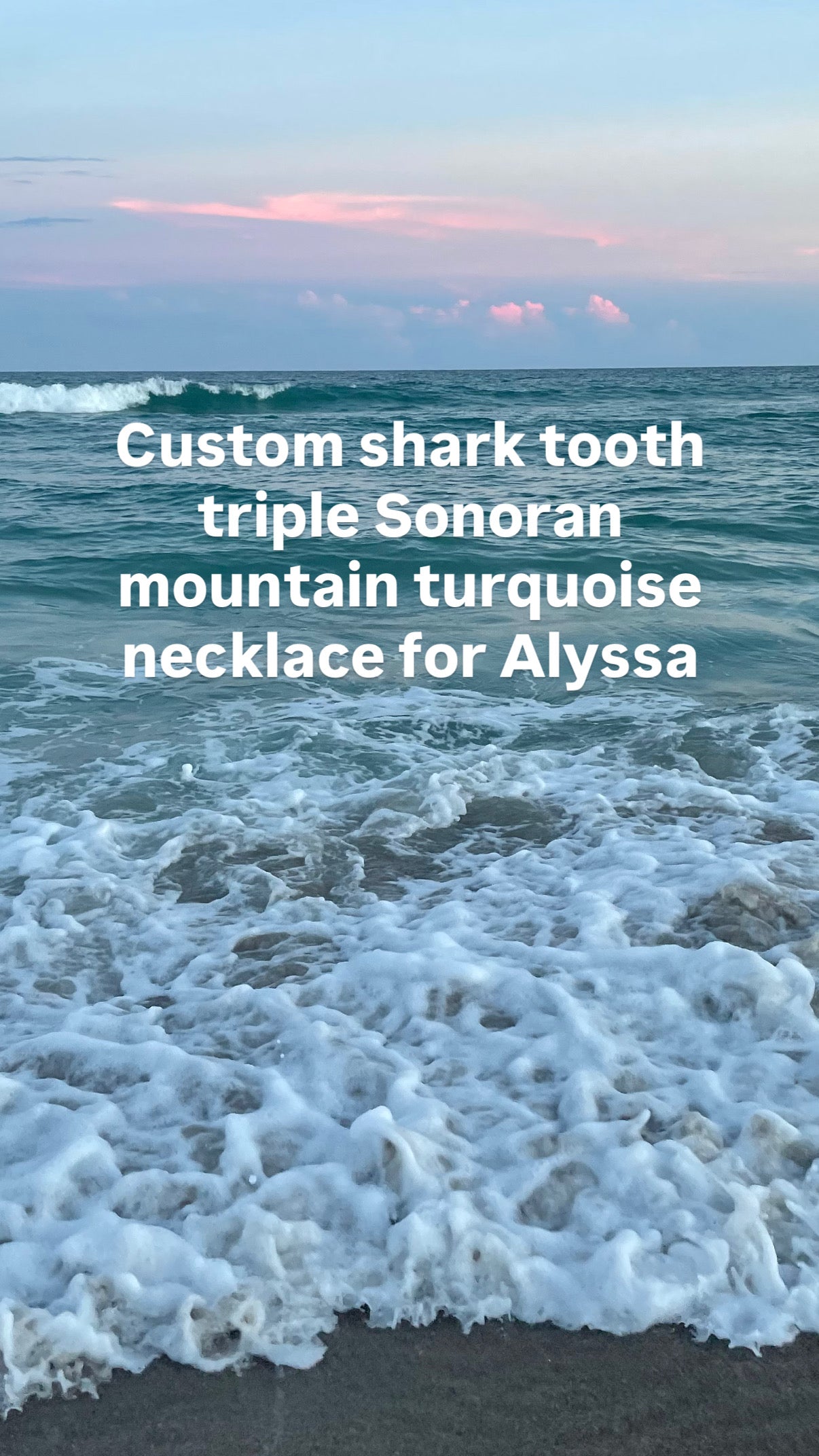 Custom shark tooth and triple Sonoran mountain turquoise necklace for Alyssa