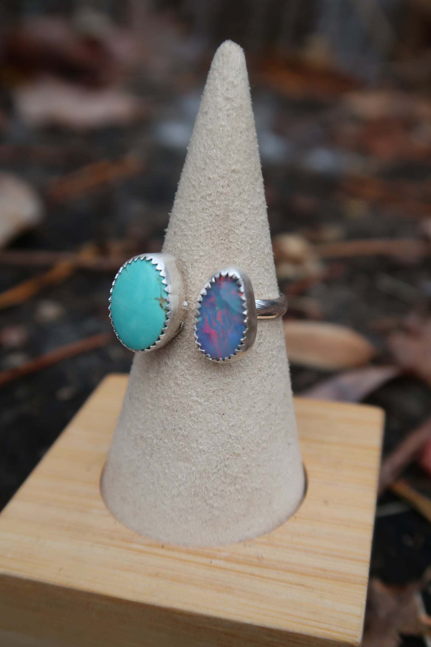 Turquoise and opal open shank ring size 7