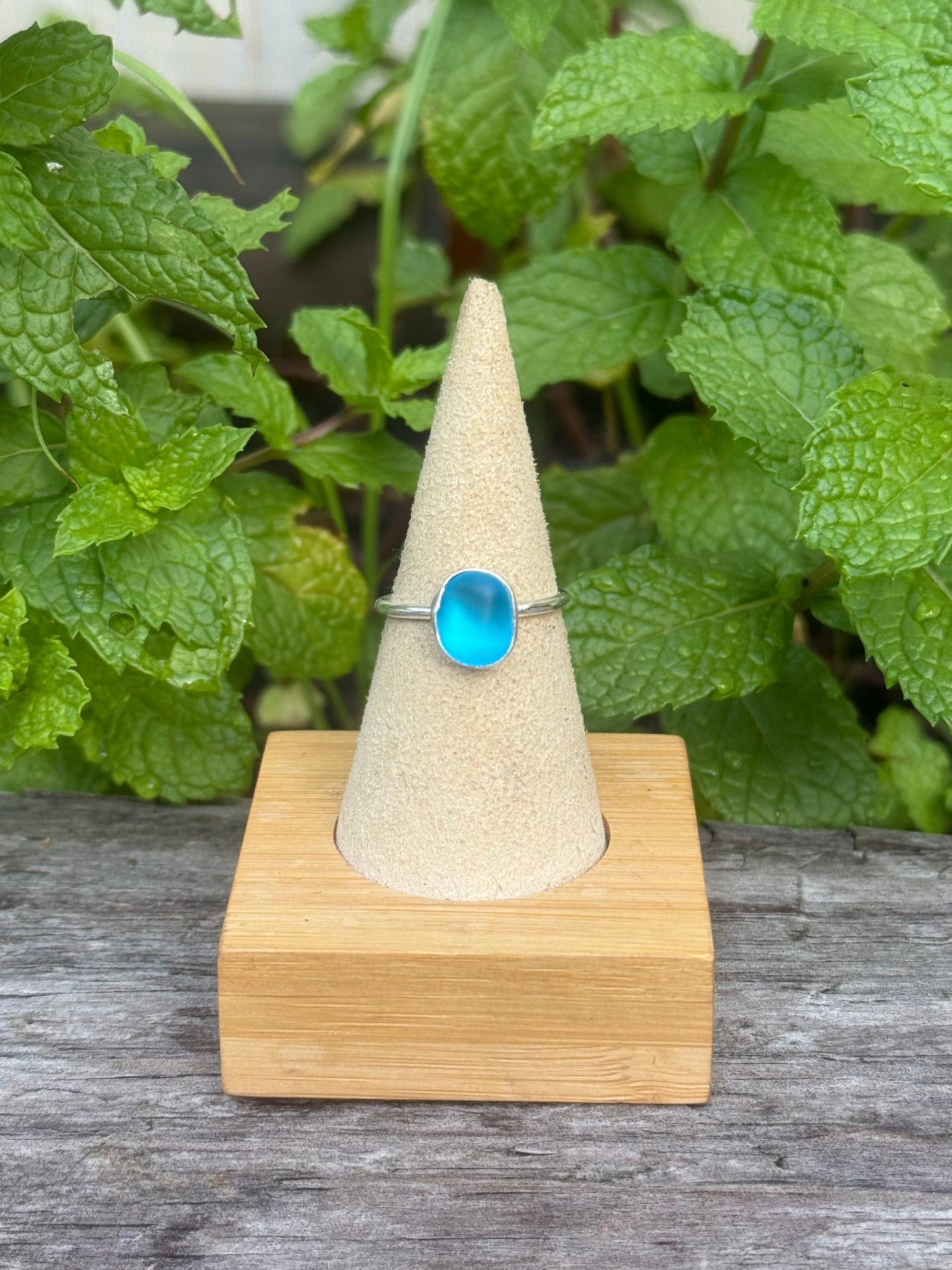 Blue seaglass ring size 8