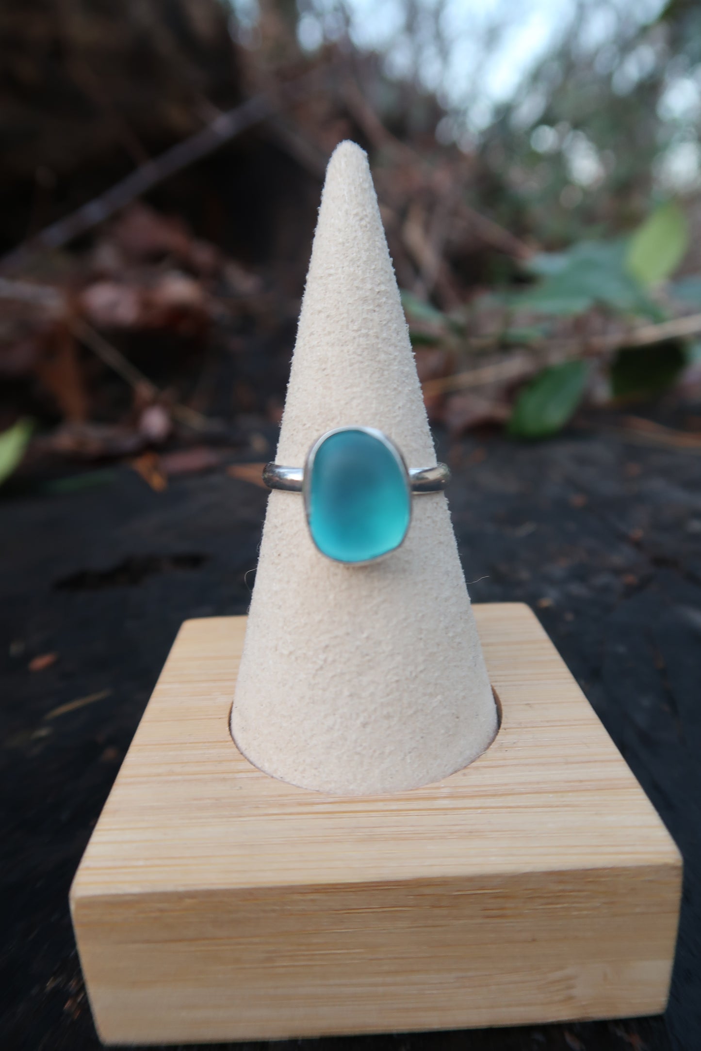 Blue seaglass ring-made in your size!