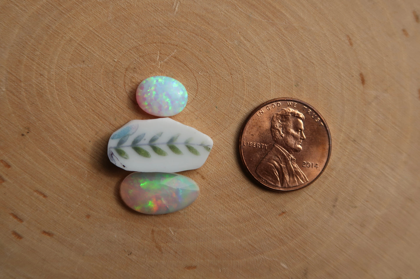 Ethiopian opal and ceramic leaf ring