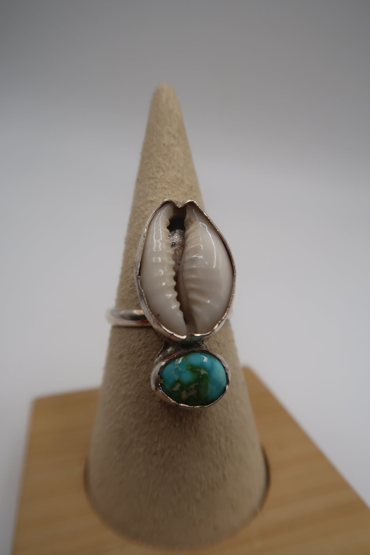 Cowrie shell and turquoise ring size 8