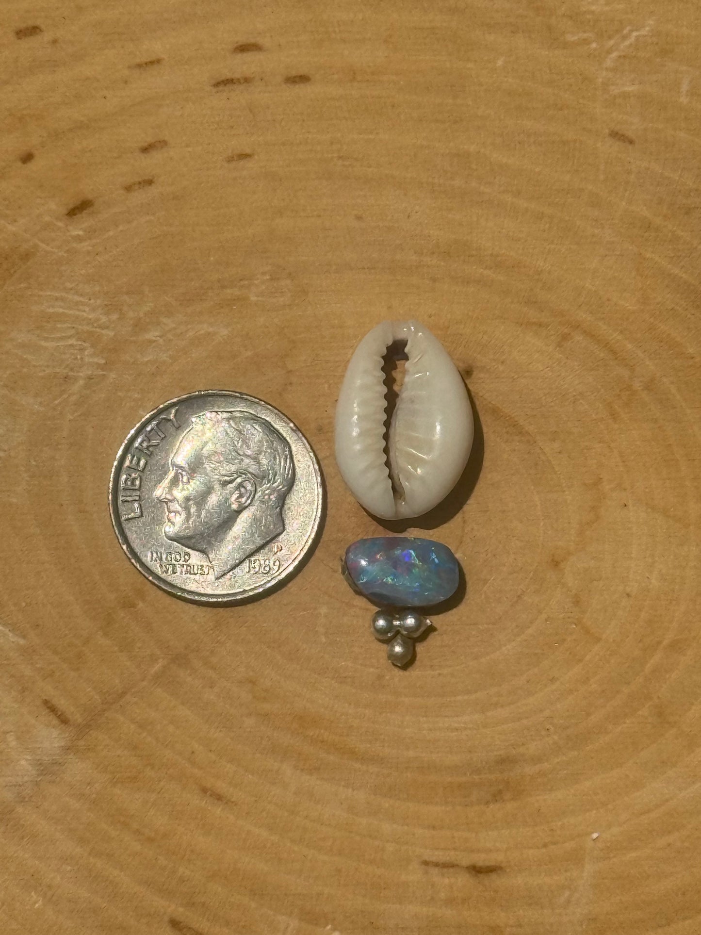Cowrie shell & opal ring- made in your size!