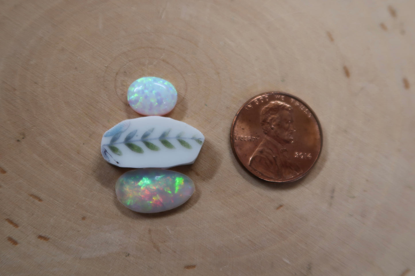 Ethiopian opal and ceramic leaf ring