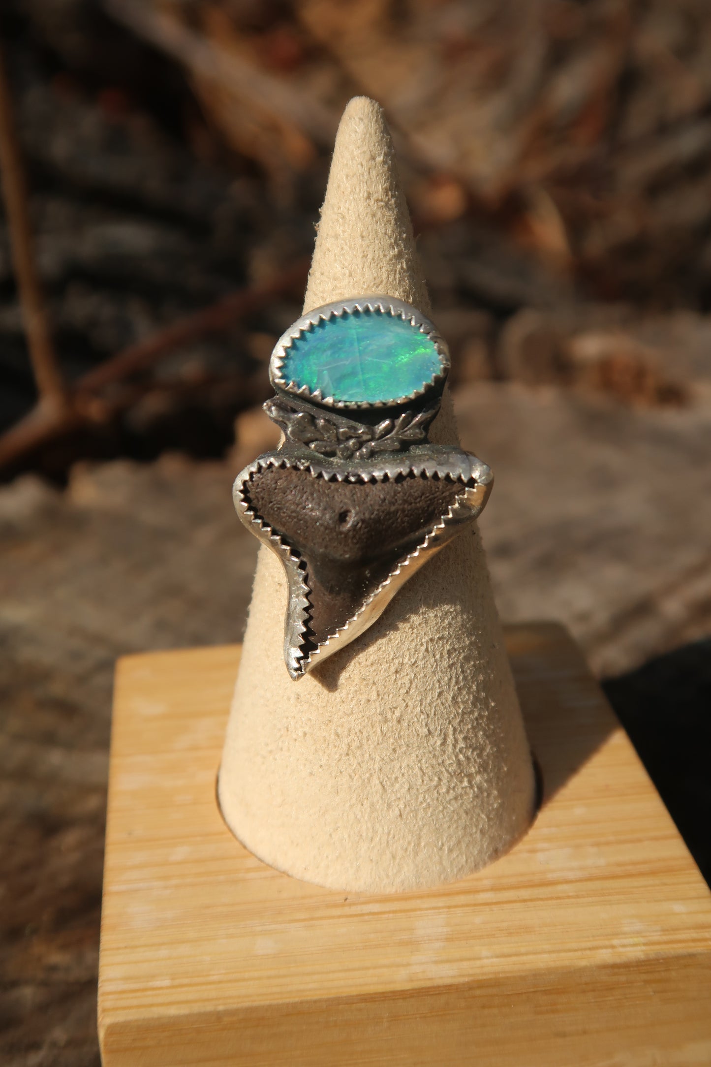 Opal and shark tooth ring size 6
