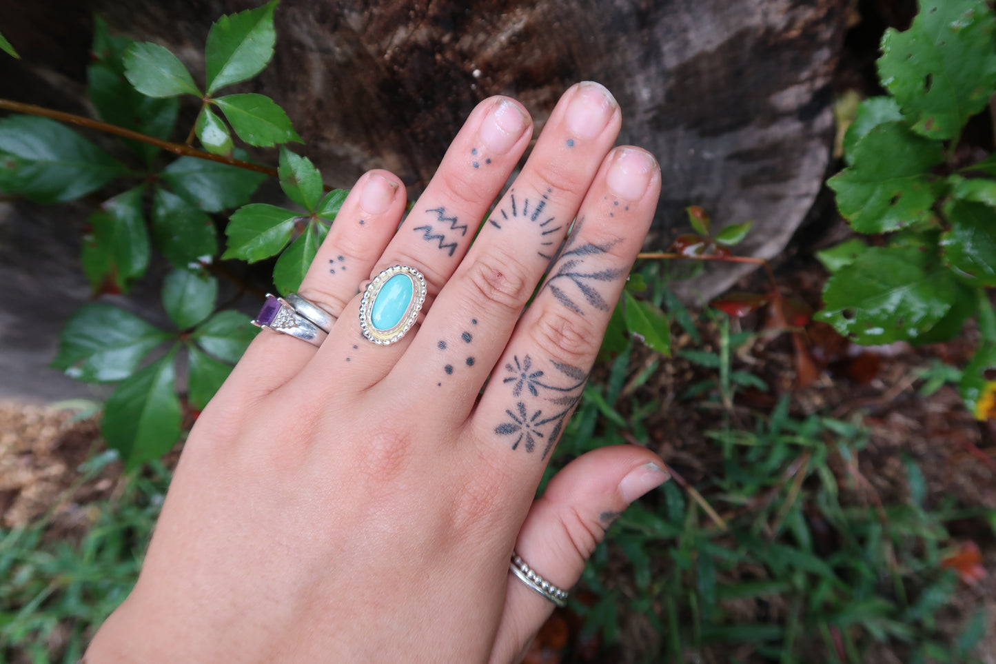 Baby beaded turquoise ring size 5