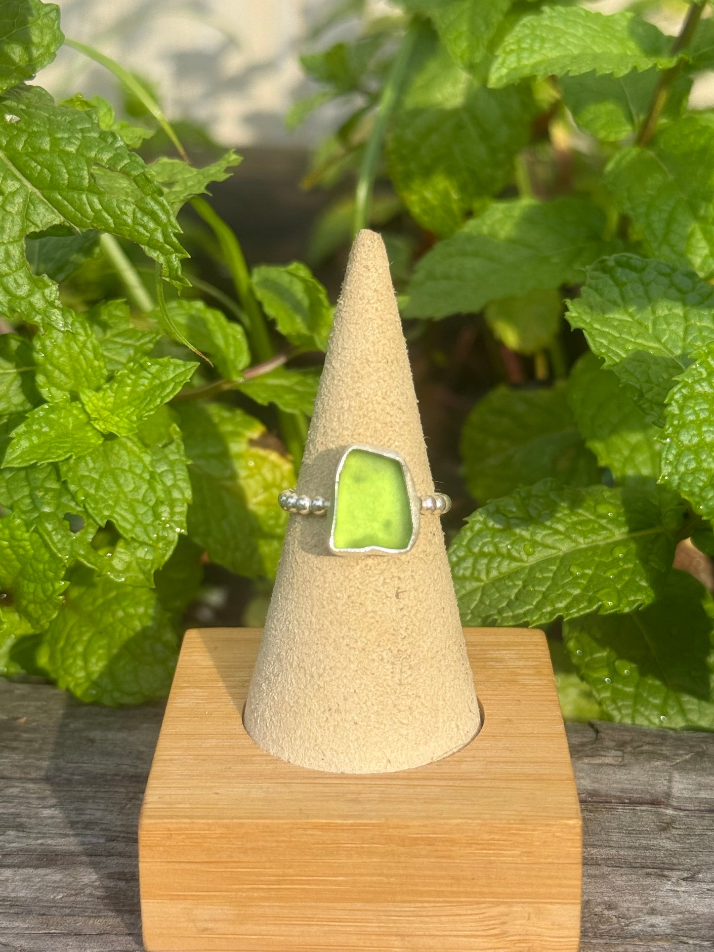 Green seaglass ring size 6.5