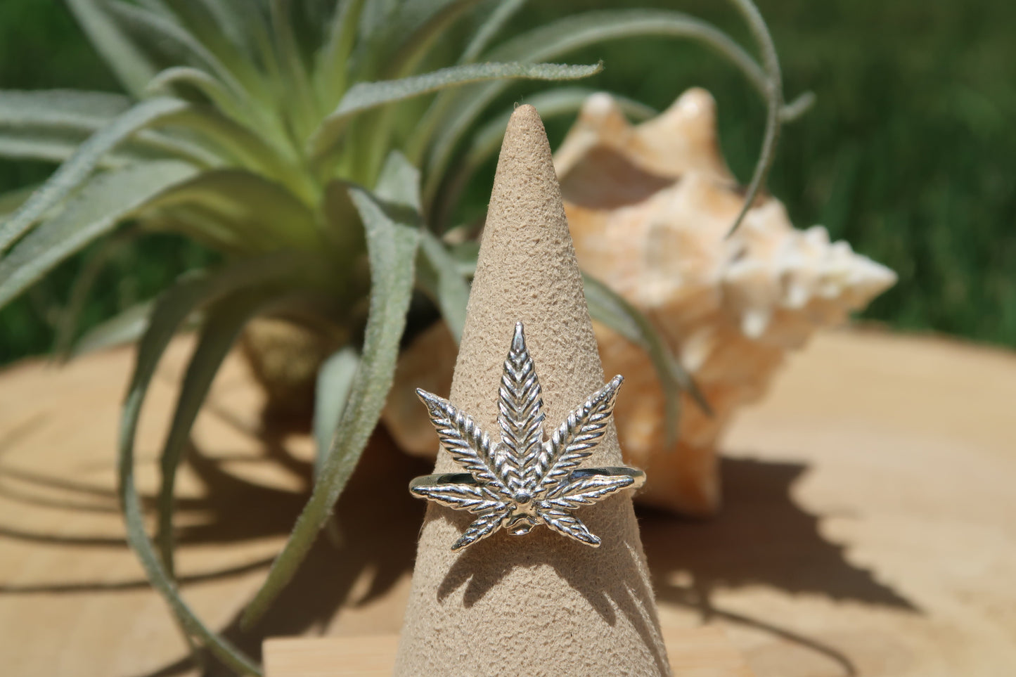 Cannabis leaf sterling silver ring