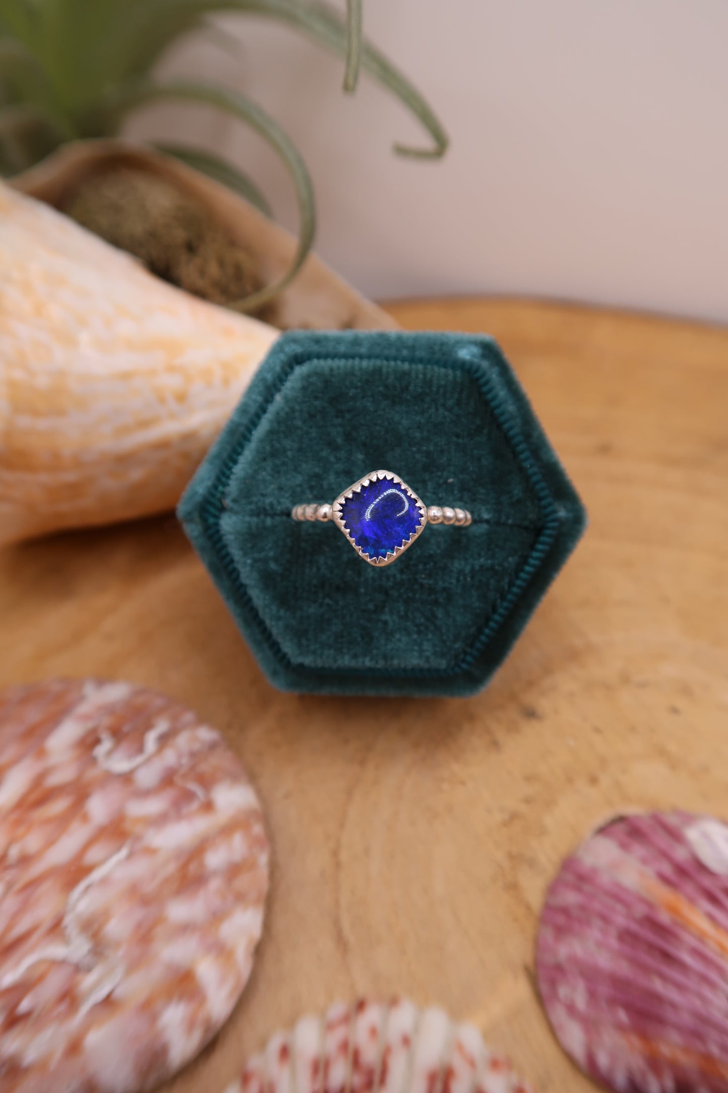 Dark blue Coober pedy opal ring size 6.5