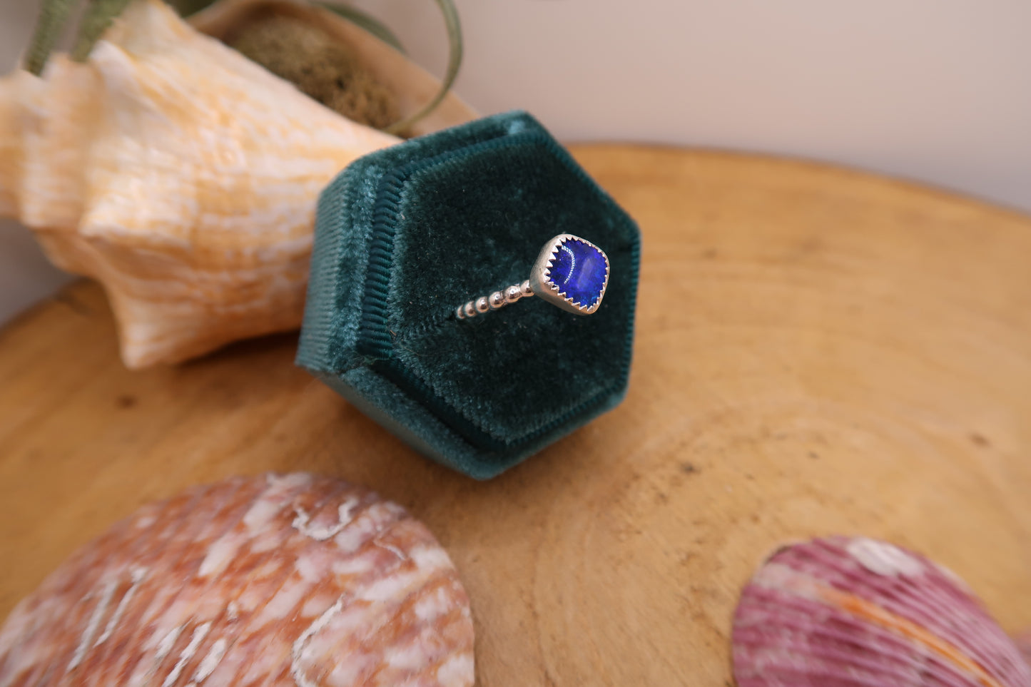 Dark blue Coober pedy opal ring size 6.5