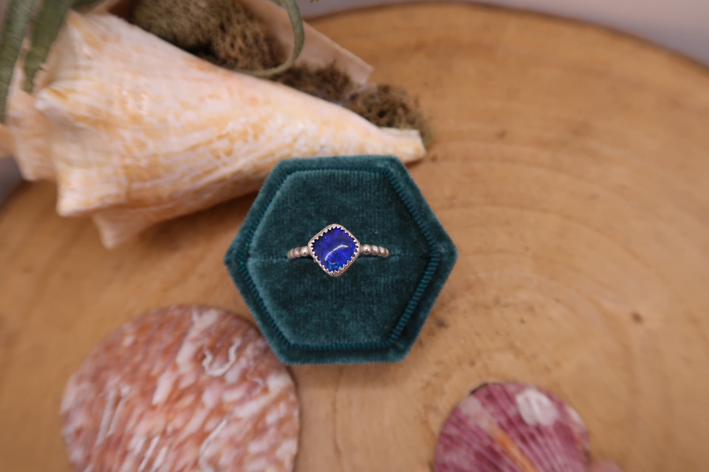 Dark blue Coober pedy opal ring size 6.5