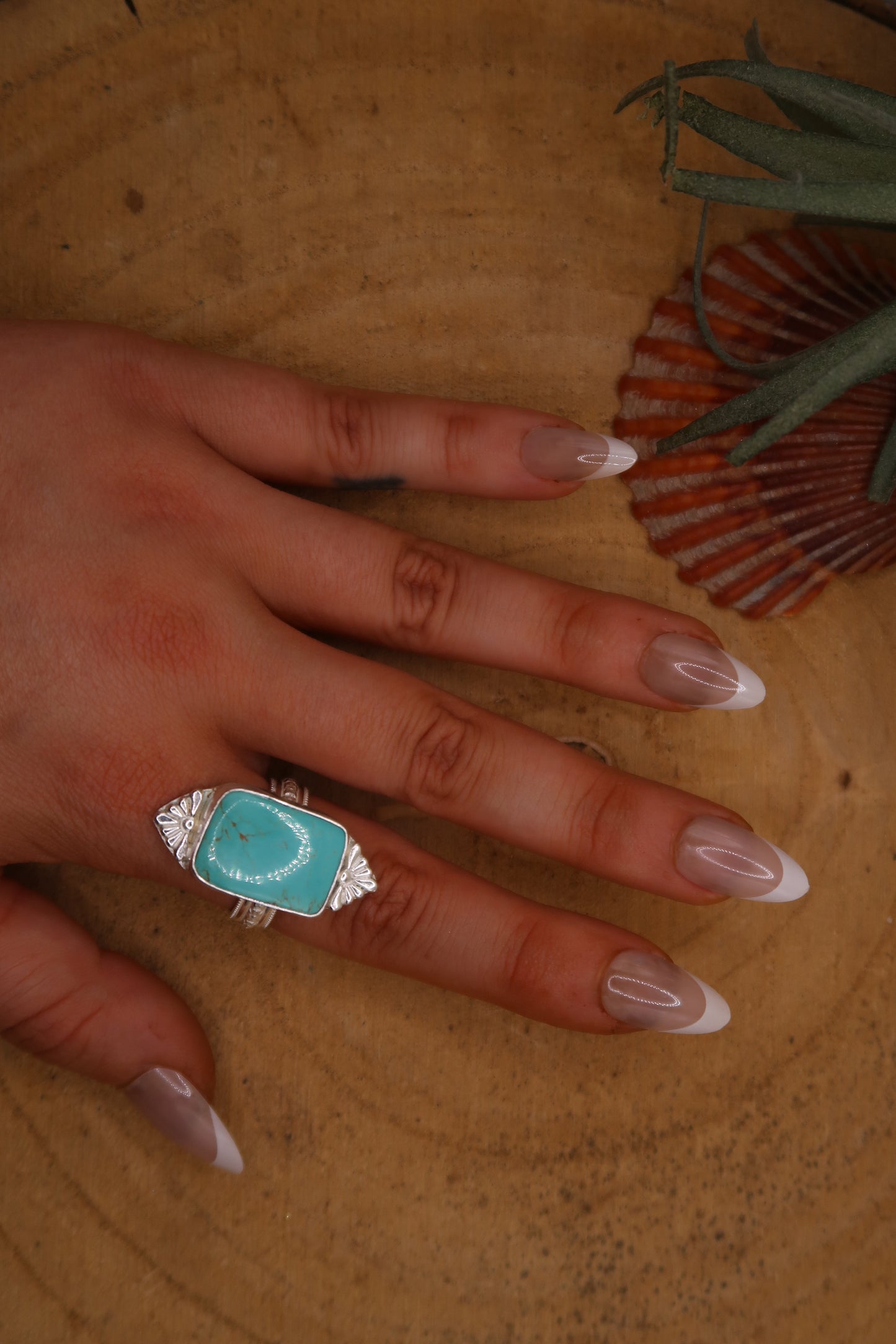 Turquoise with castings and flower band size 8.5