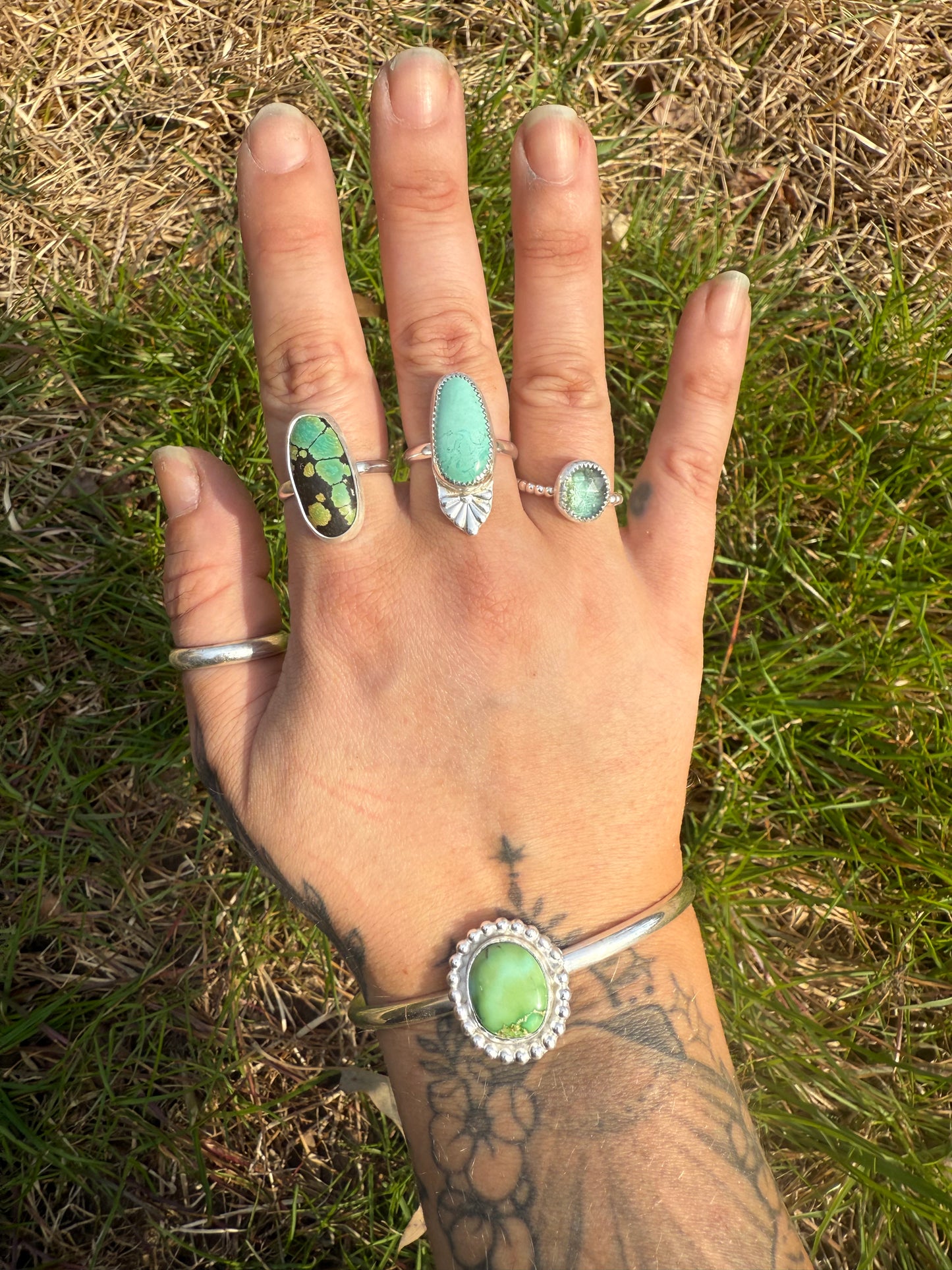 Green turquoise cuff bracelet 6”