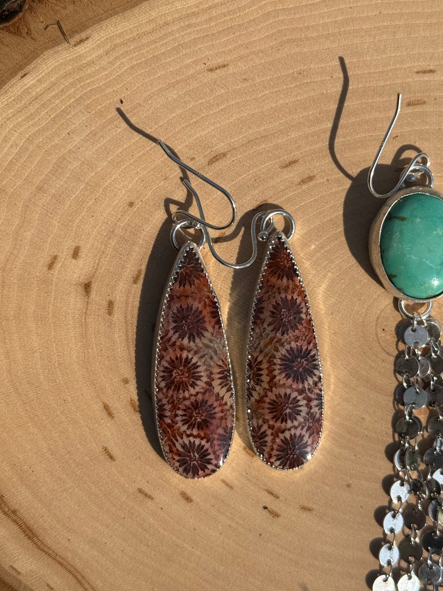Fossilized coral earrings