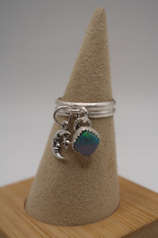 Moon charm and opal ring size 6