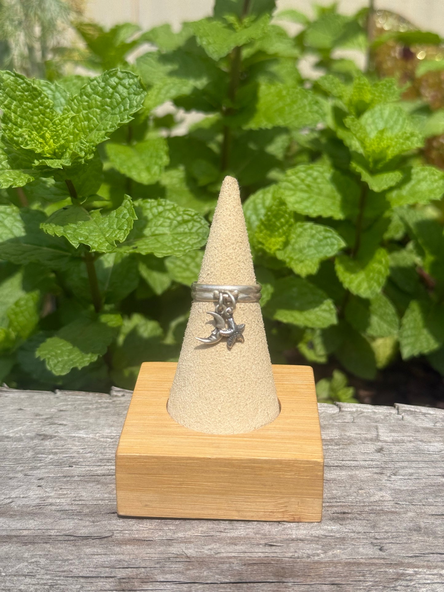 Starfish & moon charm ring size 6