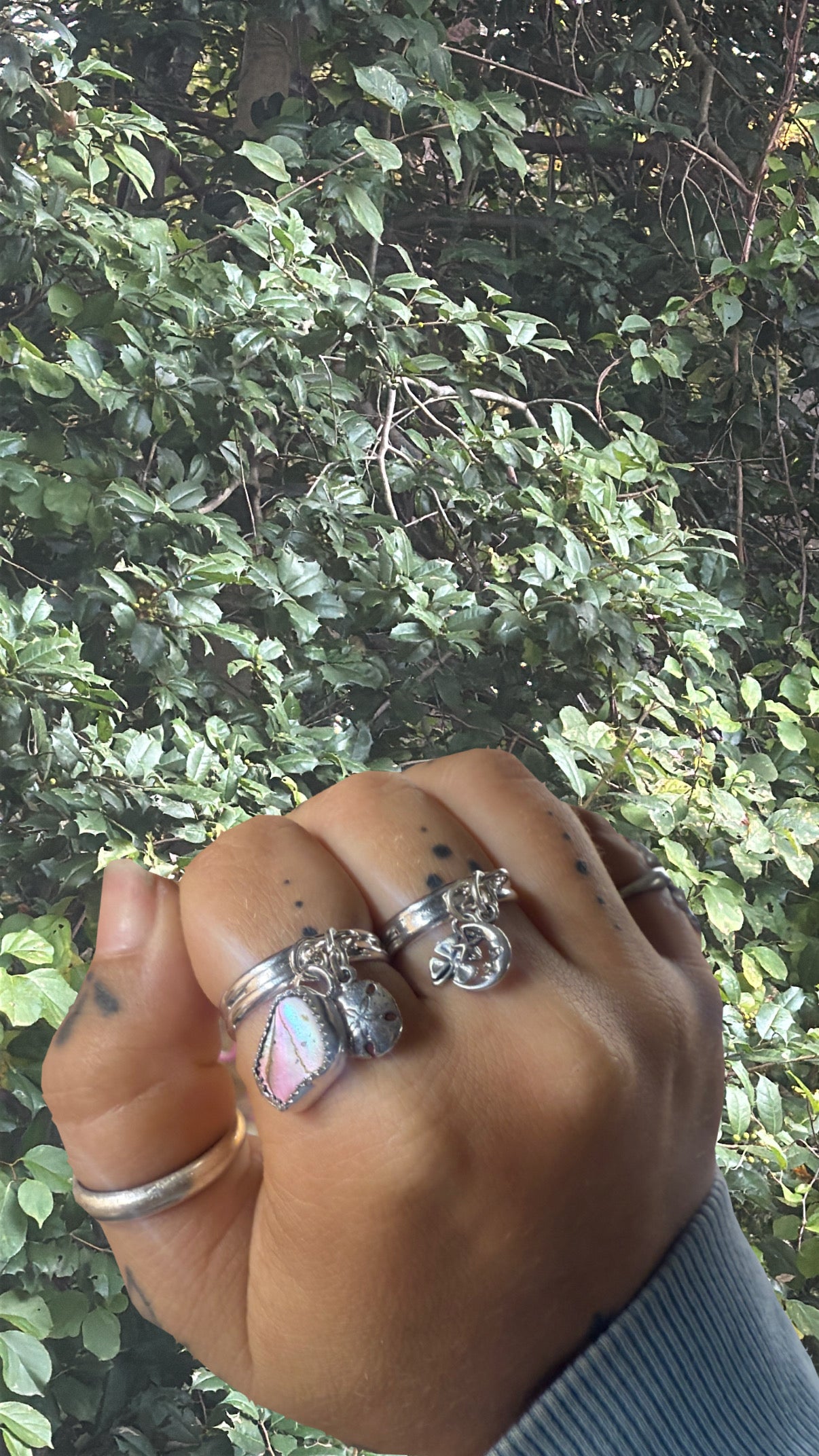 4leaf clover & abalone charm ring-made in your size!