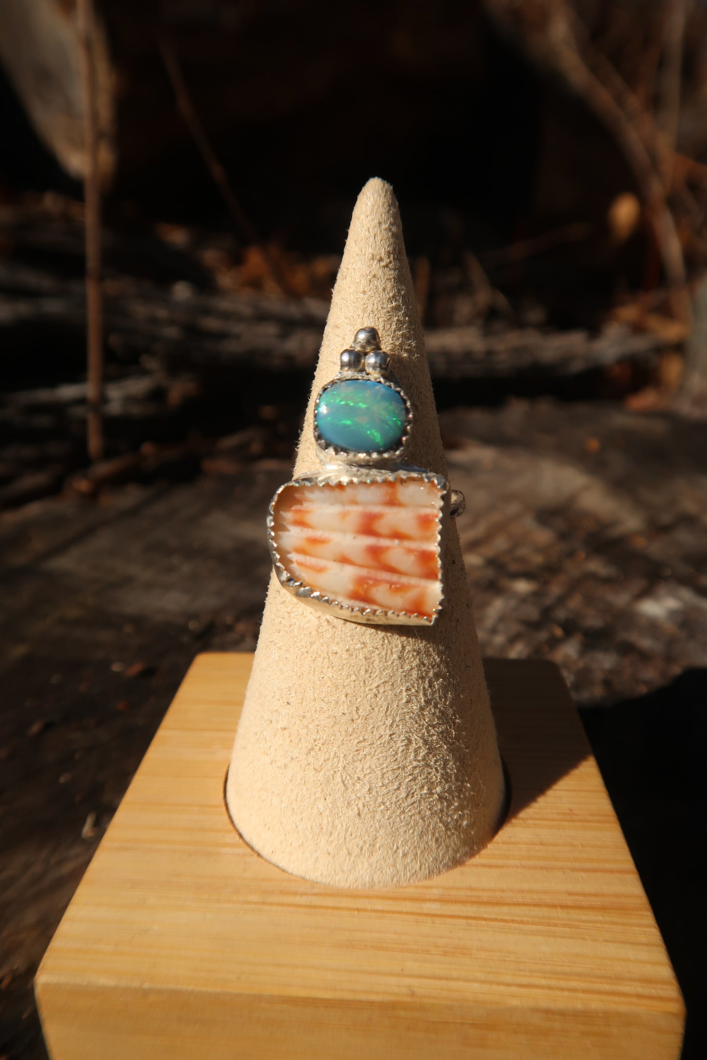 Opal and shell ring size 6