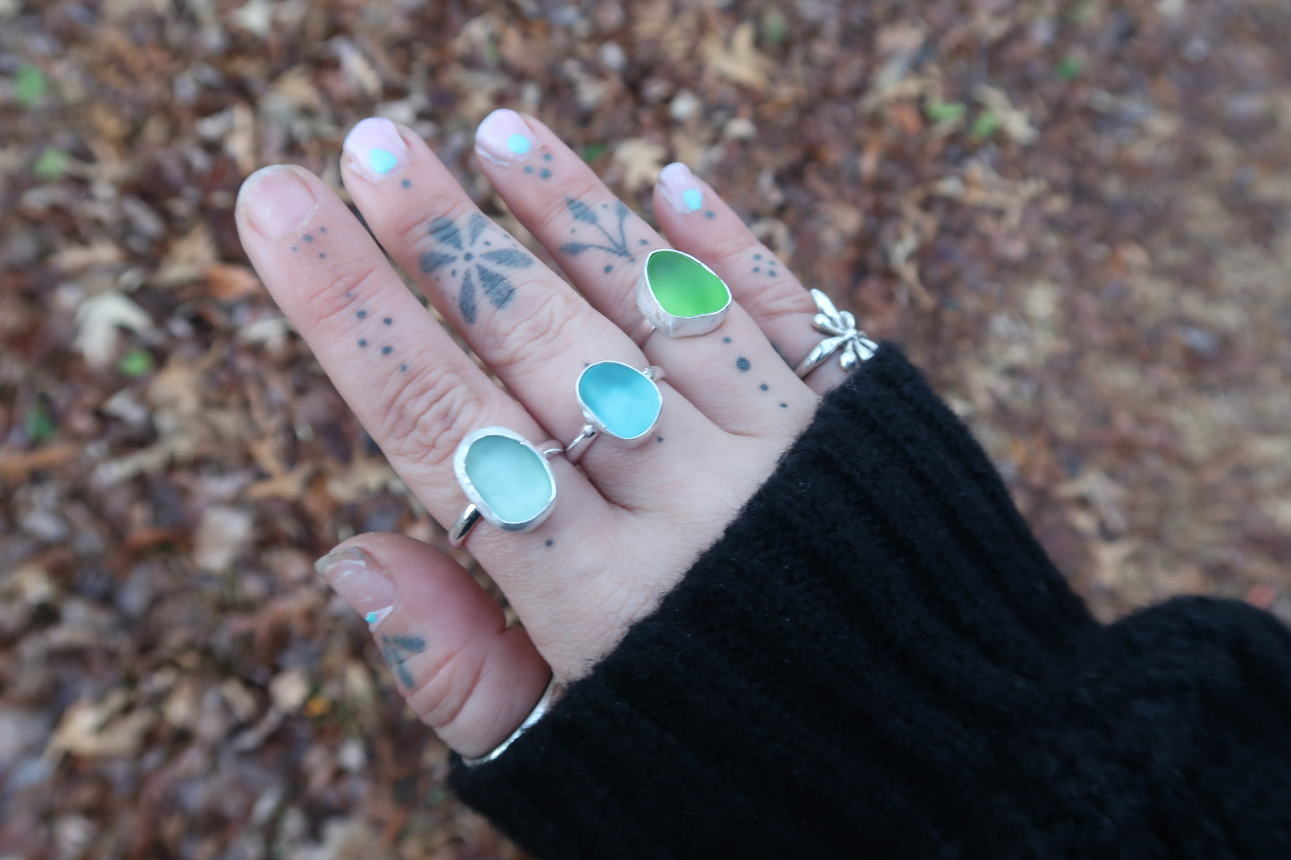 Blue seaglass ring size 7.75