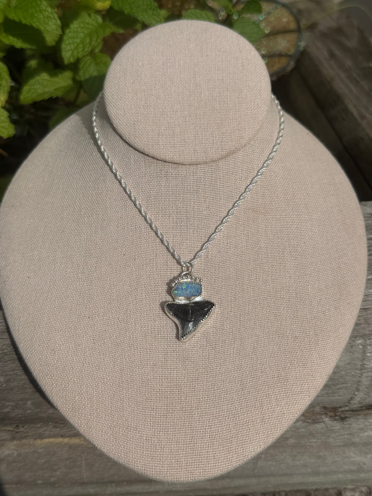 Opal and shark tooth necklace 20”