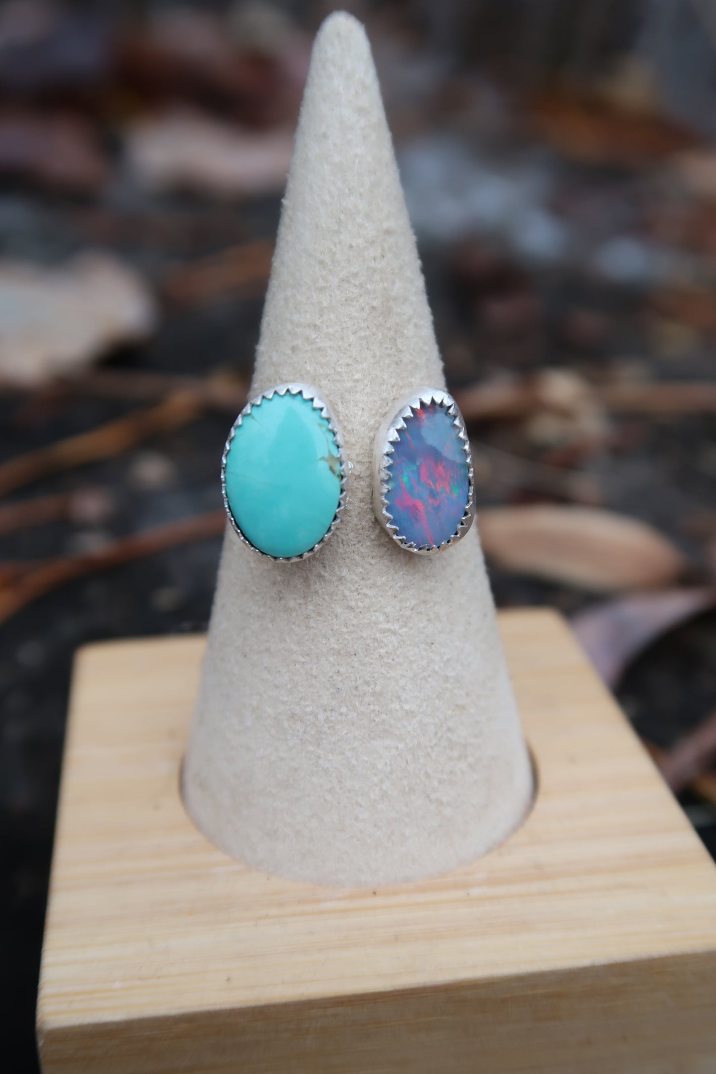 Turquoise and opal open shank ring size 7