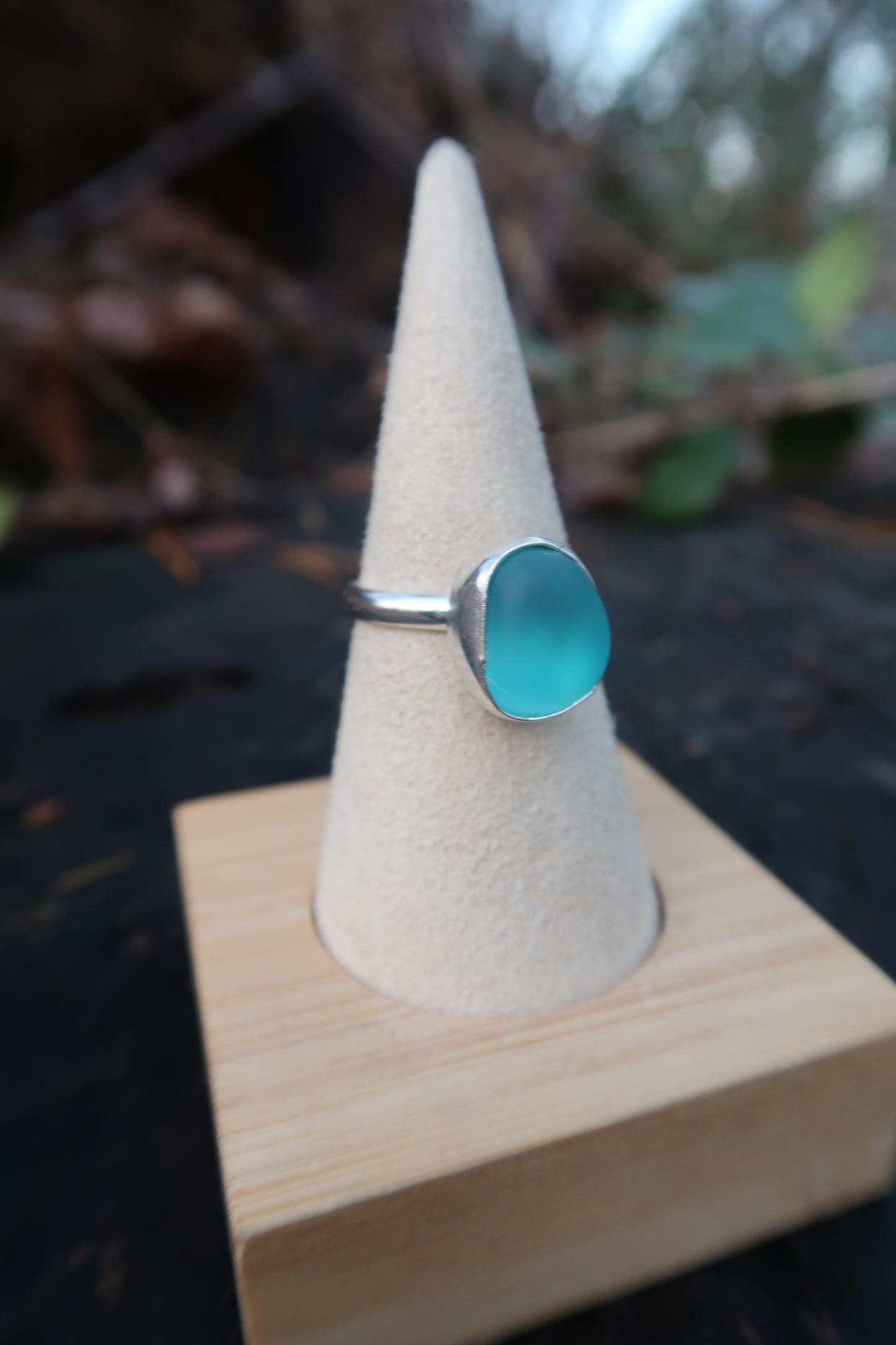 Blue seaglass ring size 7.75