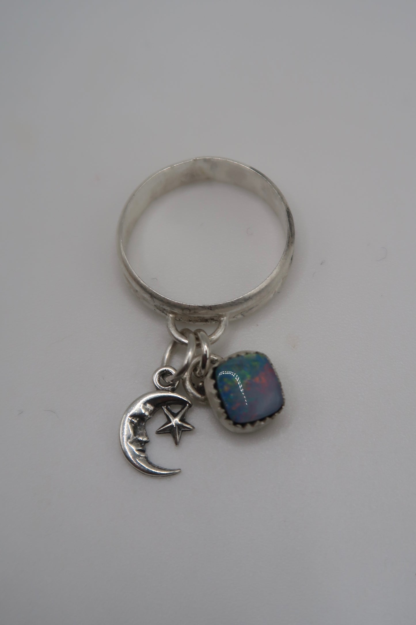 Moon charm and opal ring size 6
