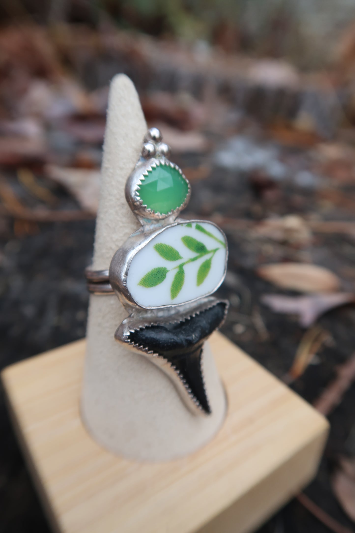 Green shark Goddess ring size 8