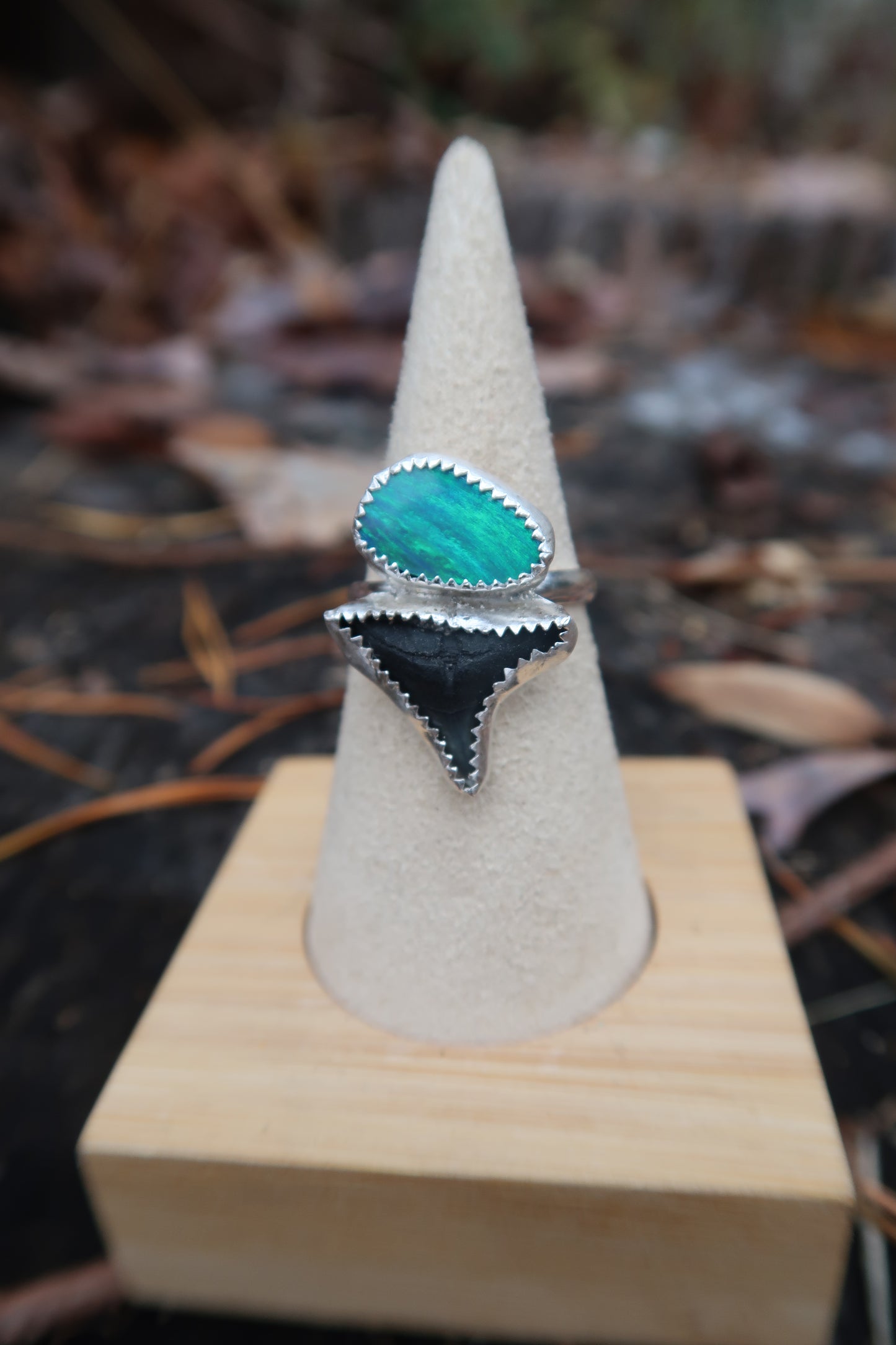 Opal and shark tooth ring size 7