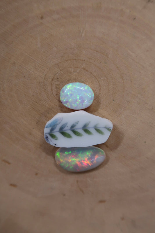 Ethiopian opal and ceramic leaf ring