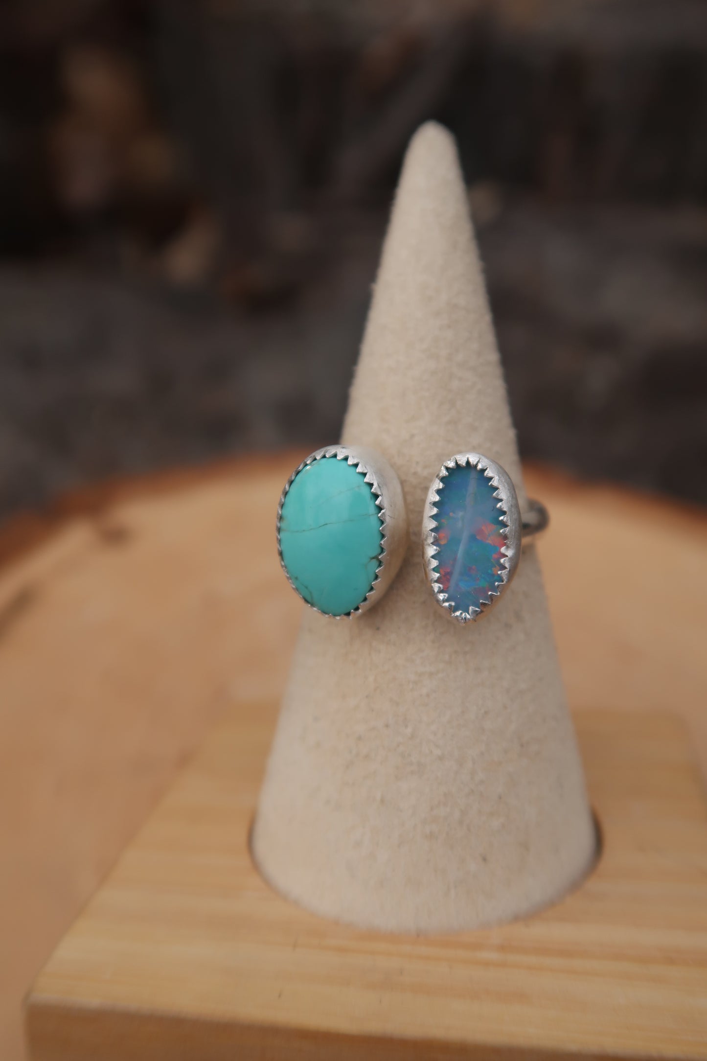 Adjustable turquoise and opal ring size 8.5
