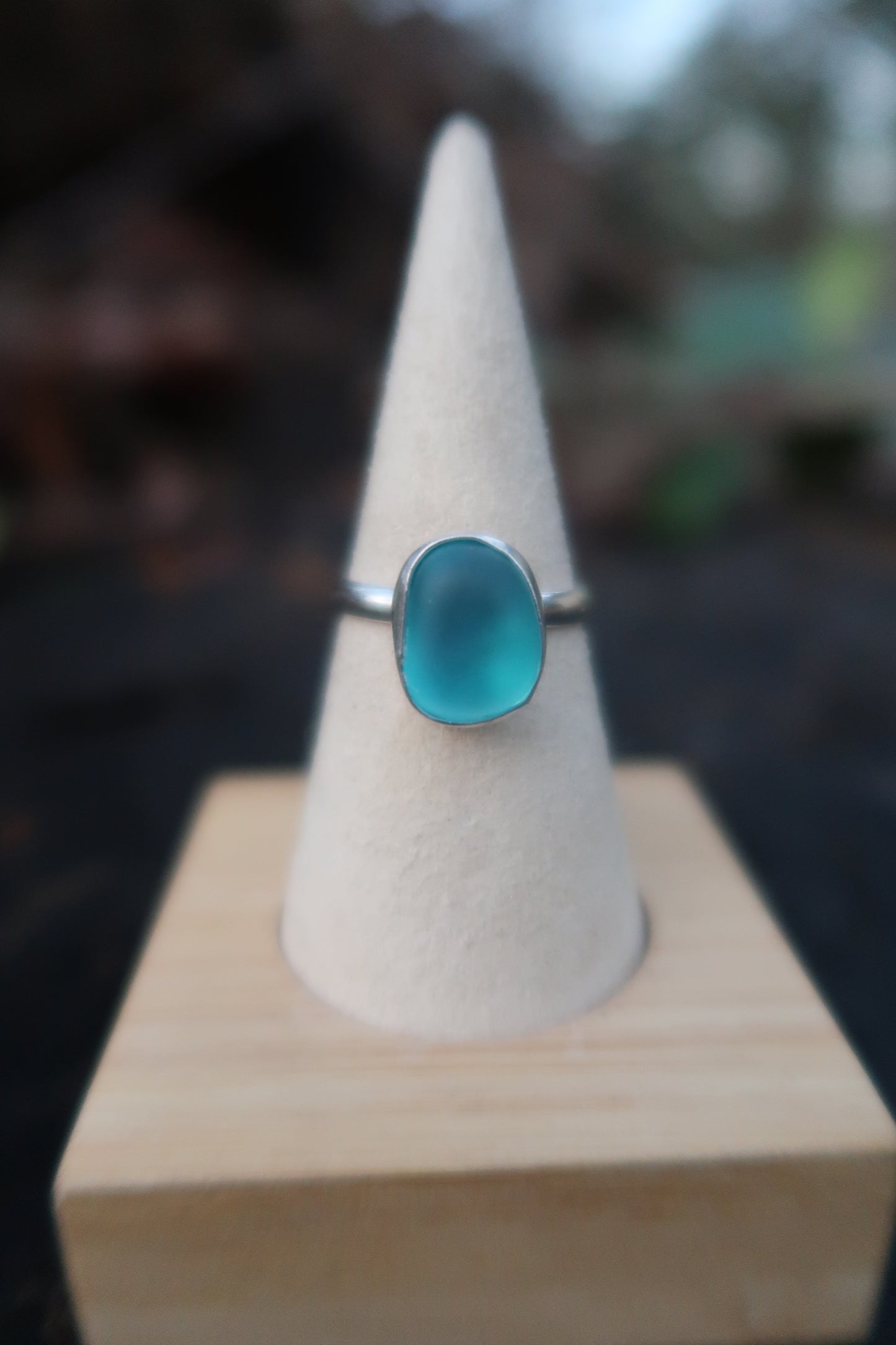 Blue seaglass ring size 7.75
