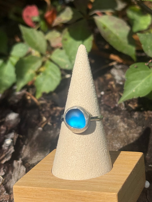Dark blue seaglass ring size 9