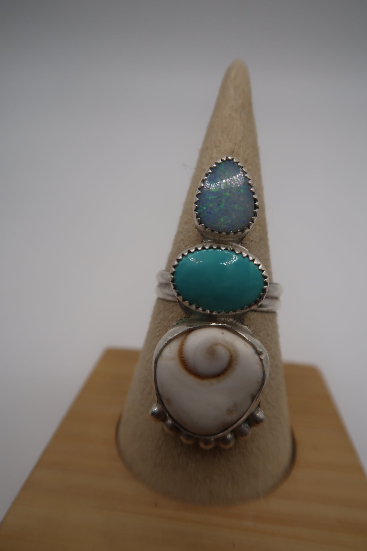 Opal, turquoise and shiva eye ring size 9