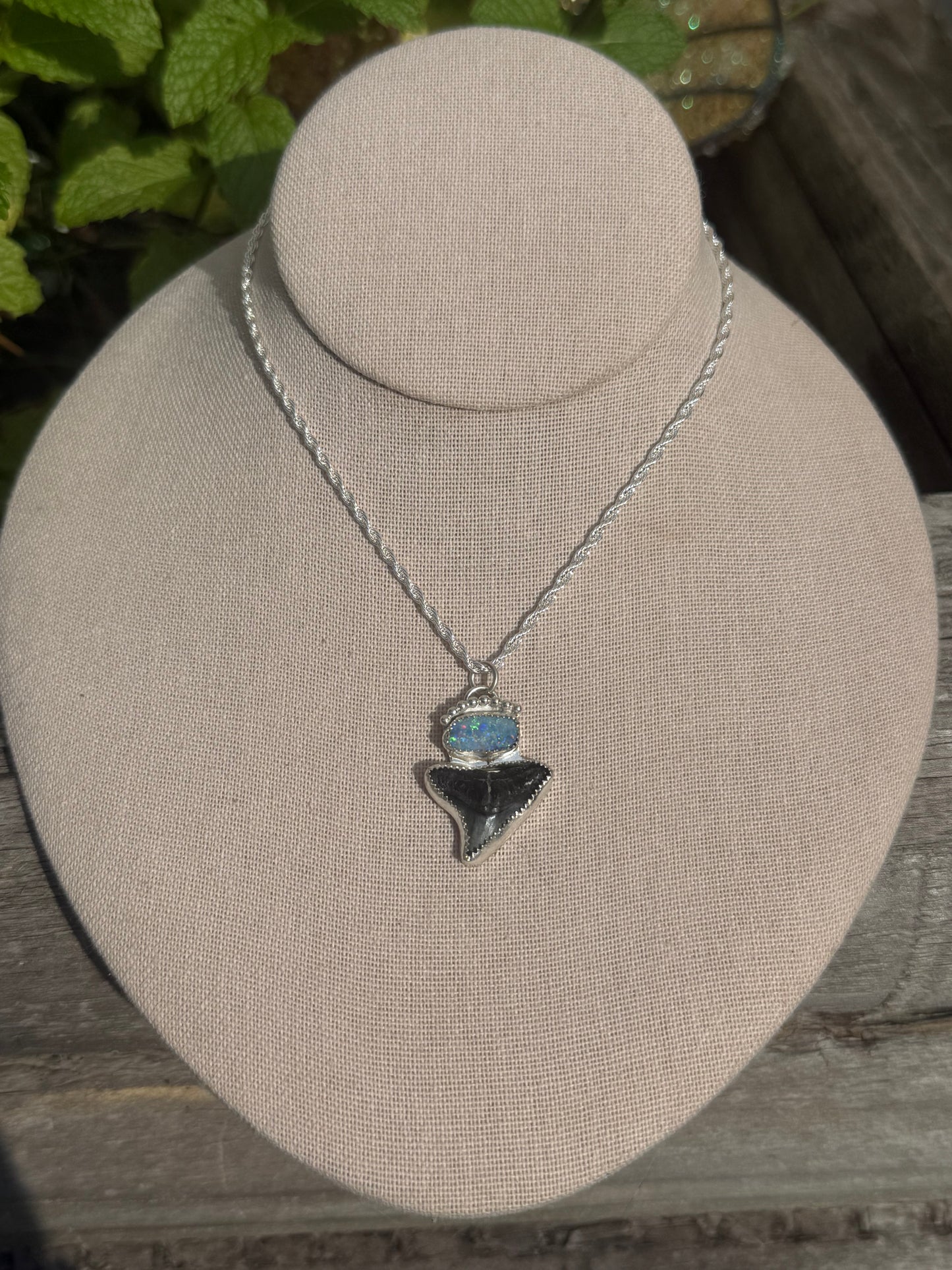 Opal and shark tooth necklace 20”