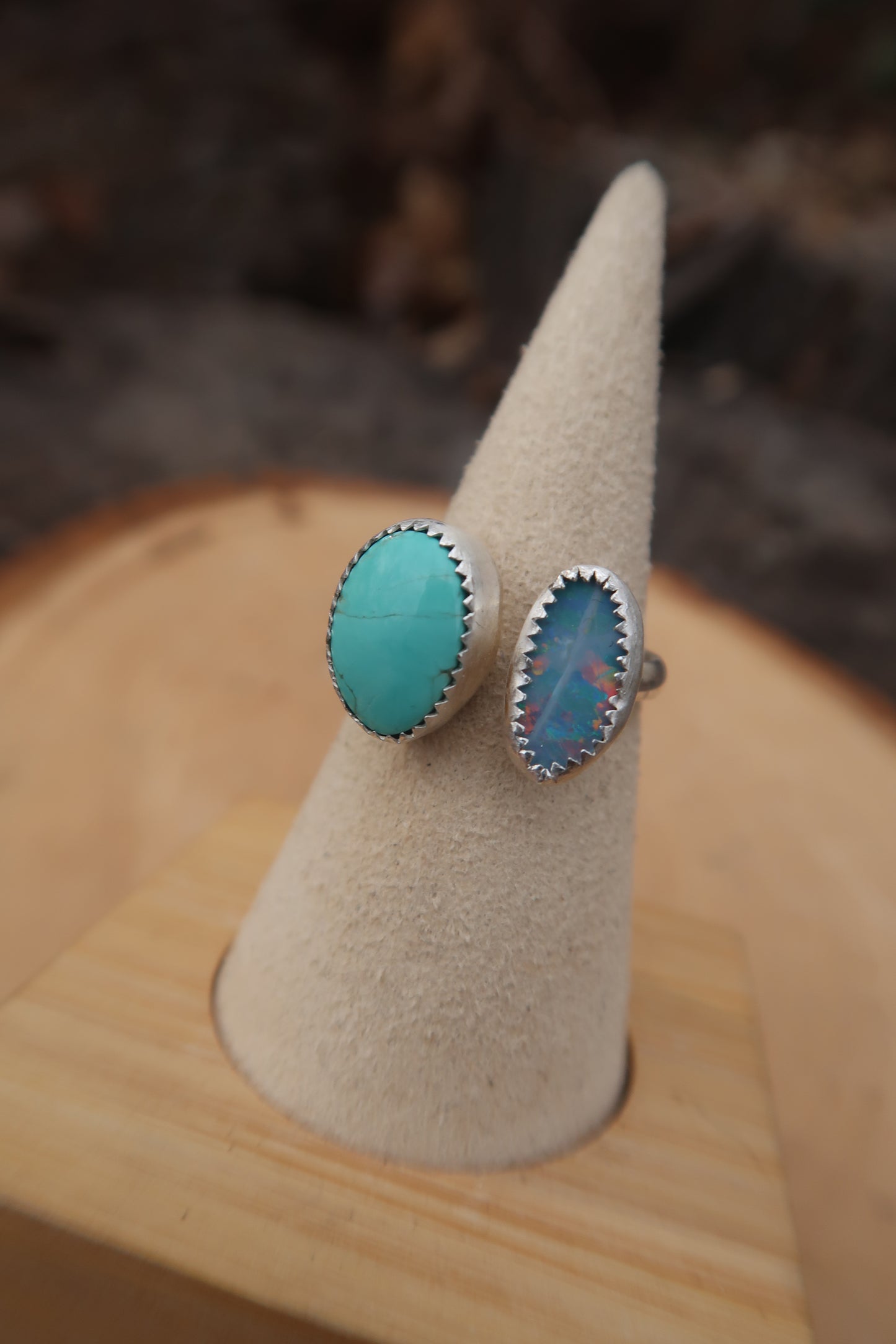 Adjustable turquoise and opal ring size 8.5