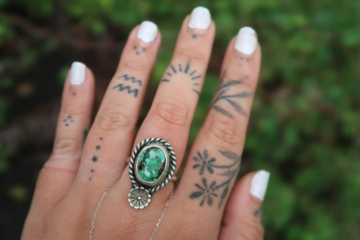Turquoise with sterling flower size 8