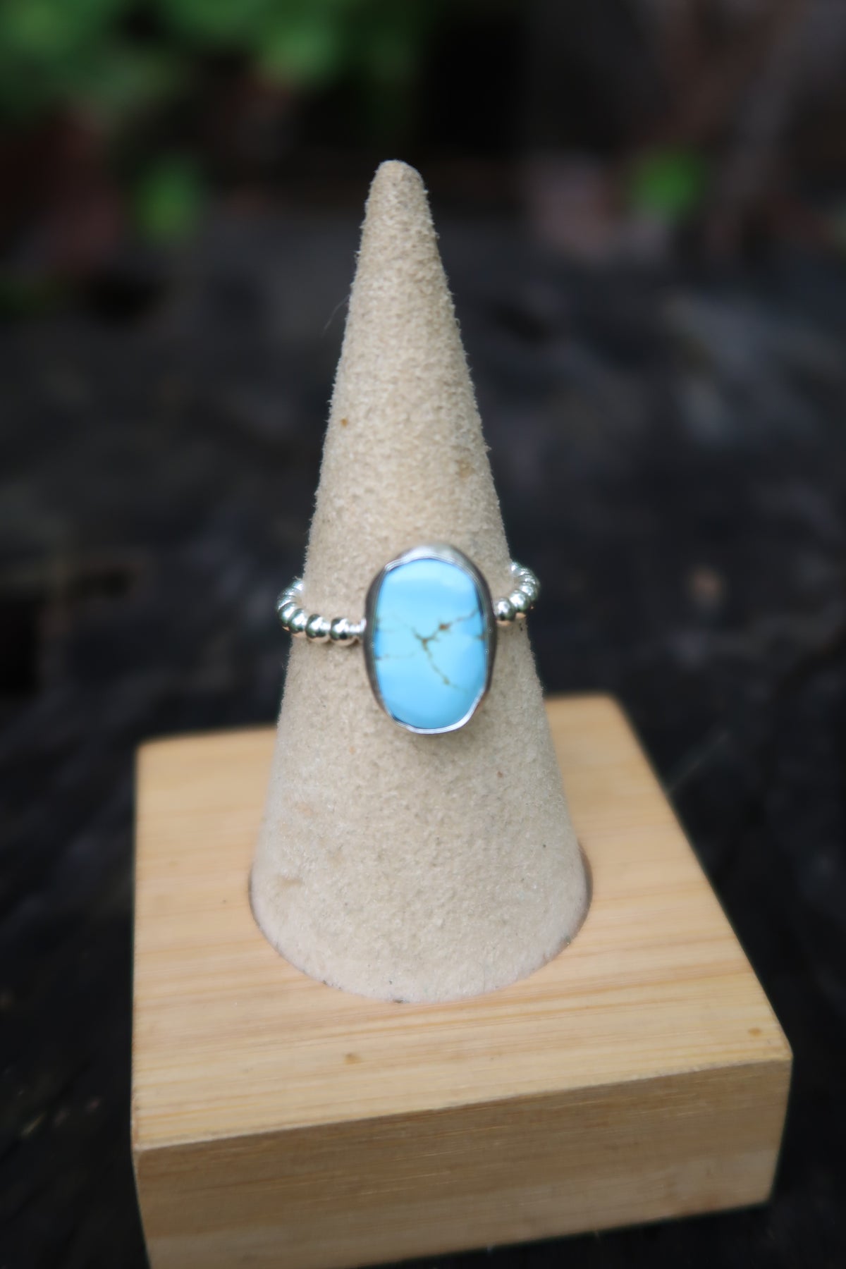 Golden hills turquoise on beaded band size 7