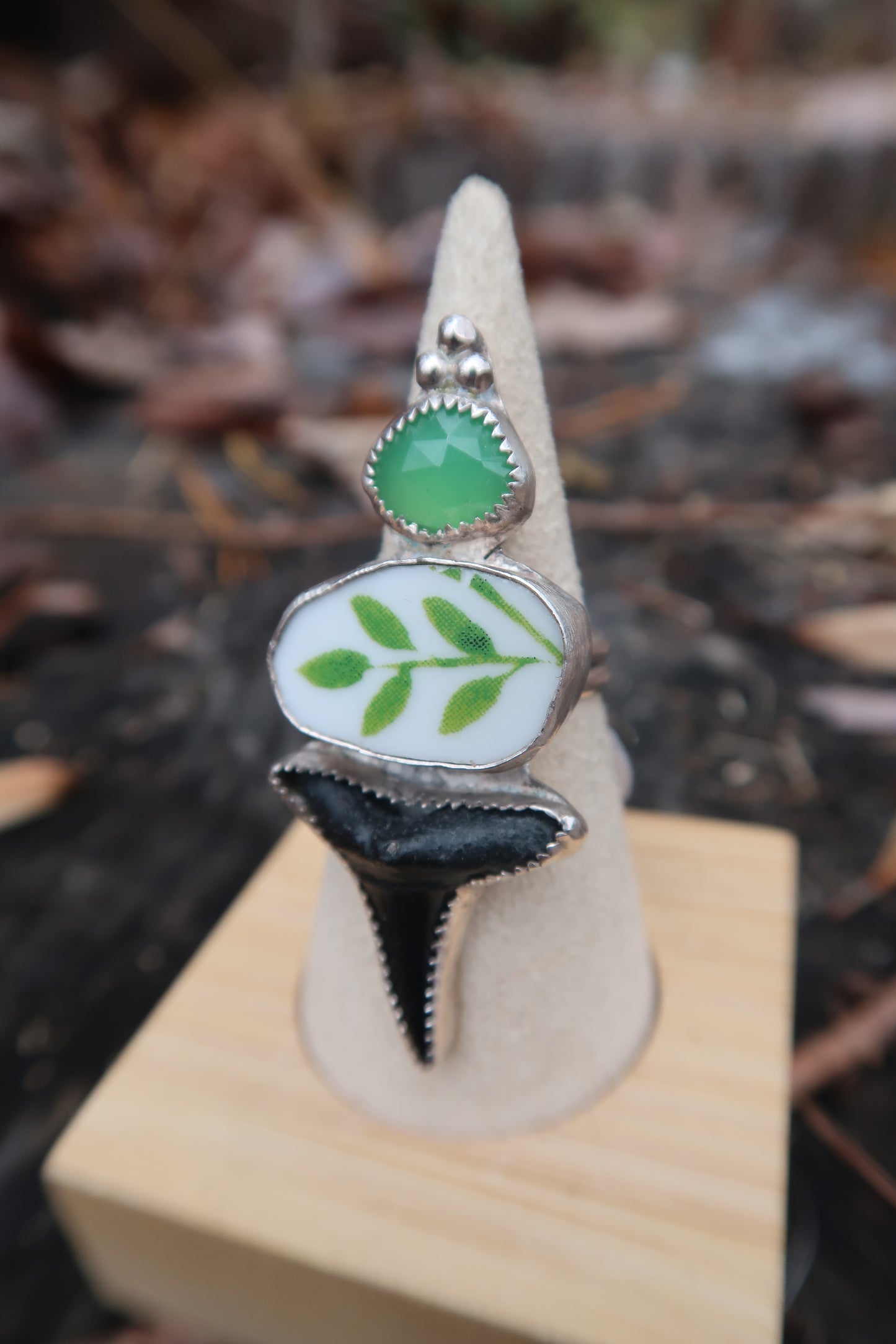 Green shark Goddess ring size 8