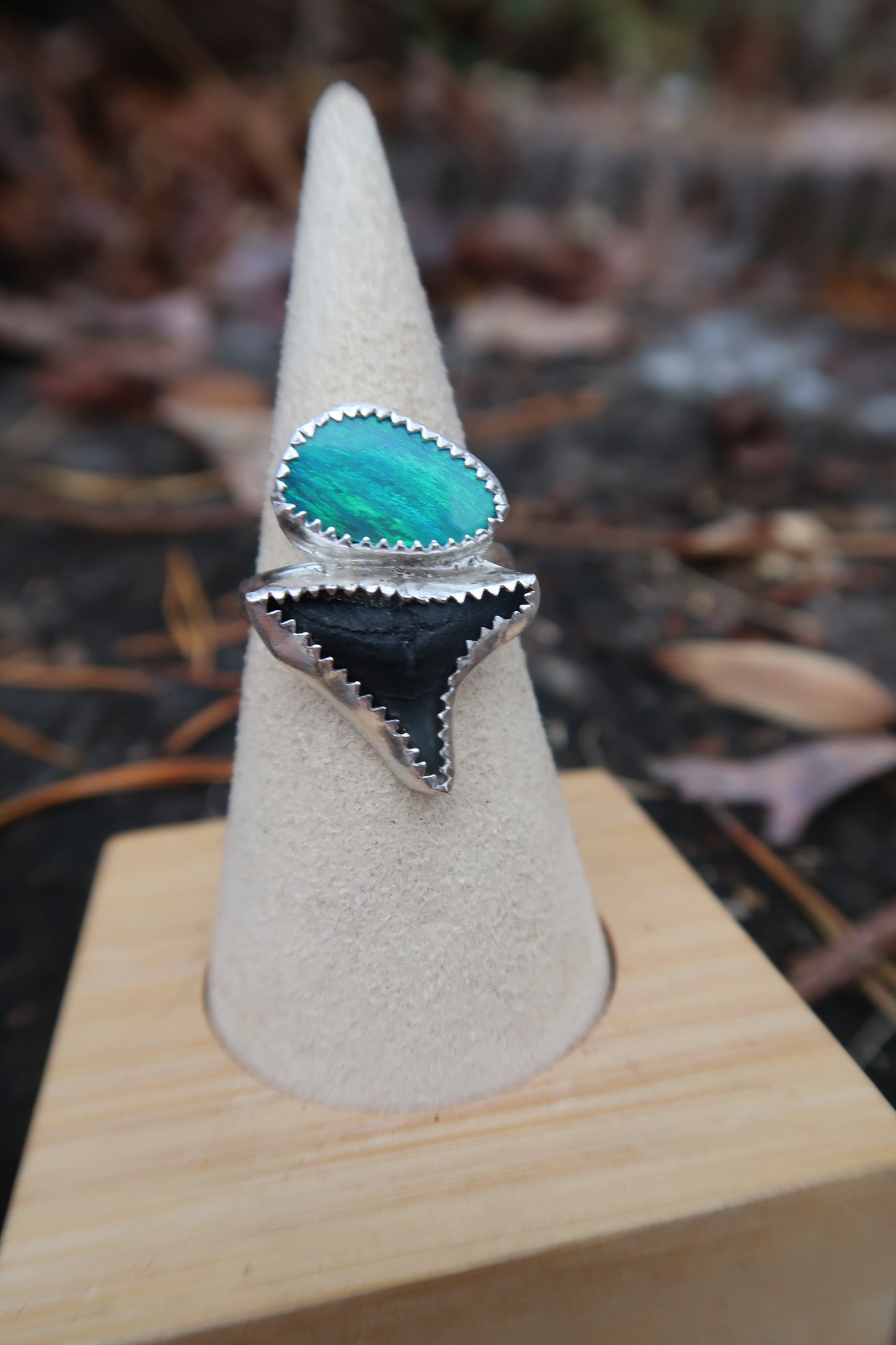Opal and shark tooth ring size 7