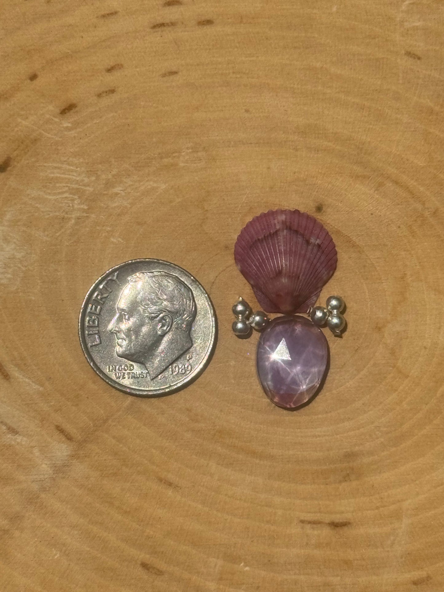 Amethyst & purple shell ring-made in your size!