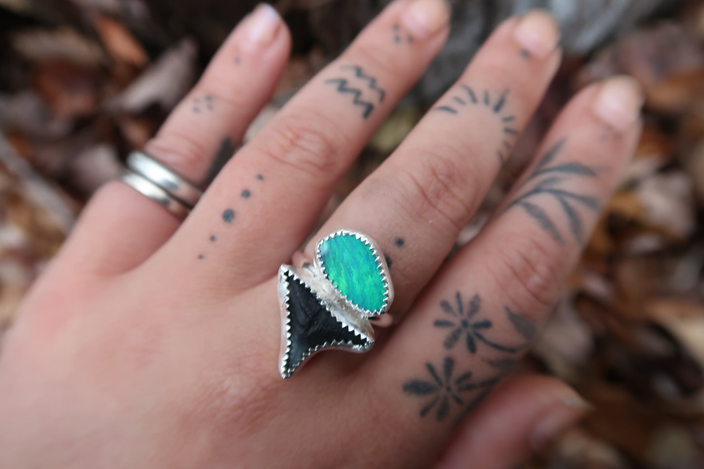 Opal and shark tooth ring size 7