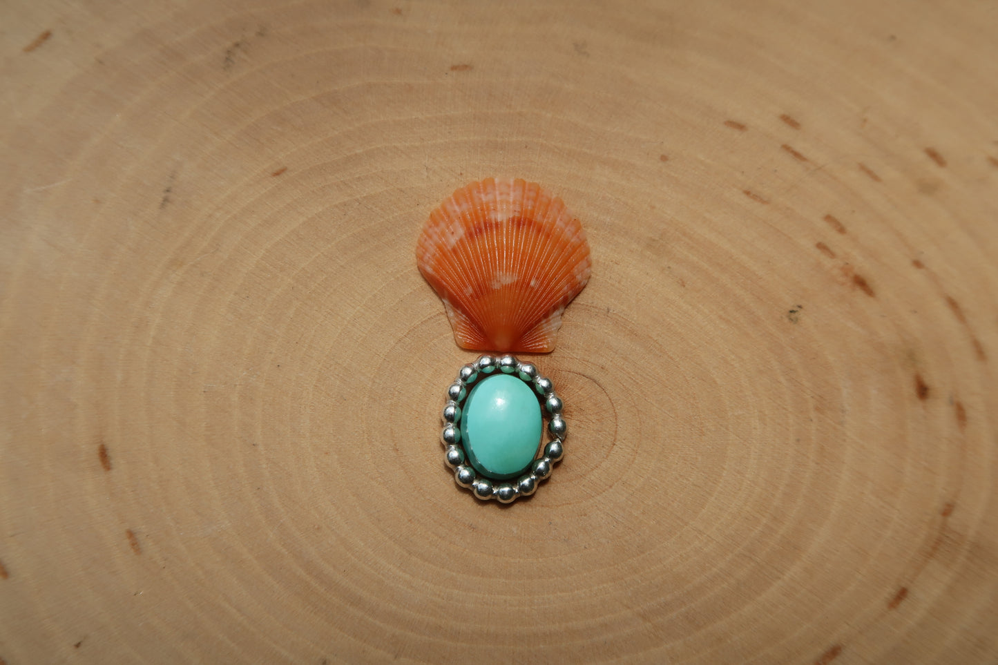 Orange shell and turquoise ring